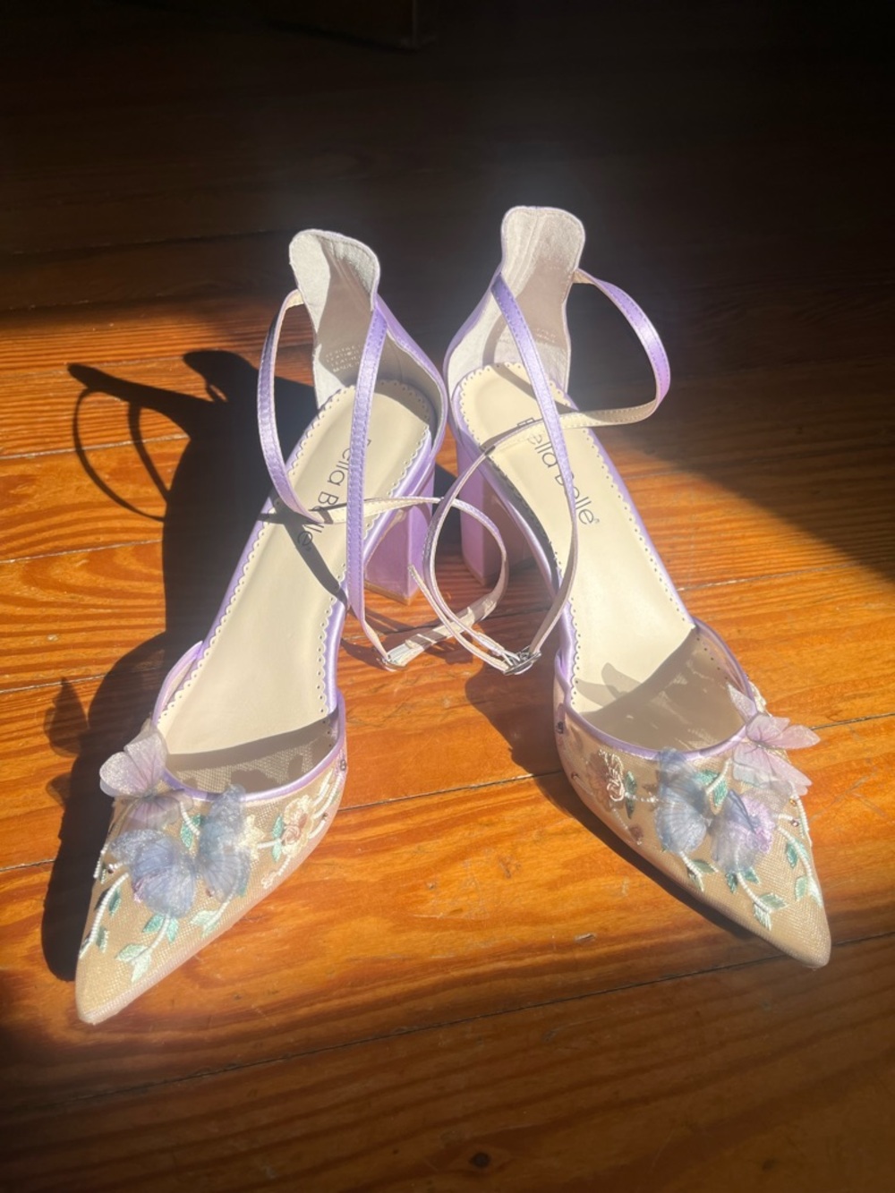 Bella Belle Lilac Ankle-Strap Block Heels with Butterfly Appliqué - Picture 8 of 17